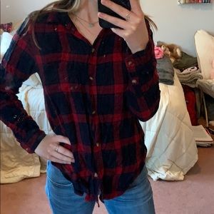 Navy blue and red flannel